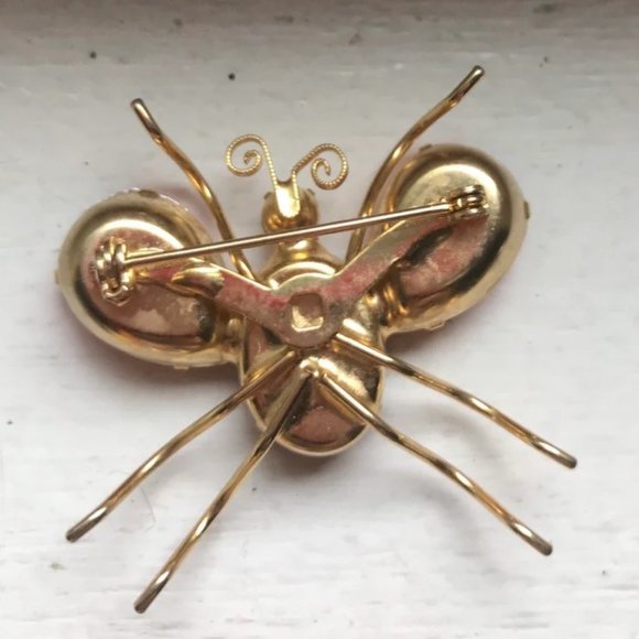 1960s Red Glass Beetle Brooch - Costume Jewelry - Novelty Brooch - Bug Brooch - Picture 2 of 2
